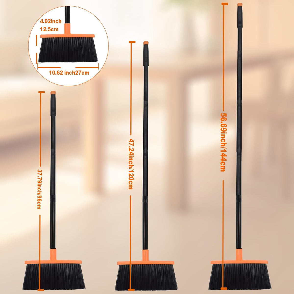 Heavy-Duty Adjustable Angle Broom with 56" Steel Handle - Ideal for Home, Garage, Kitchen