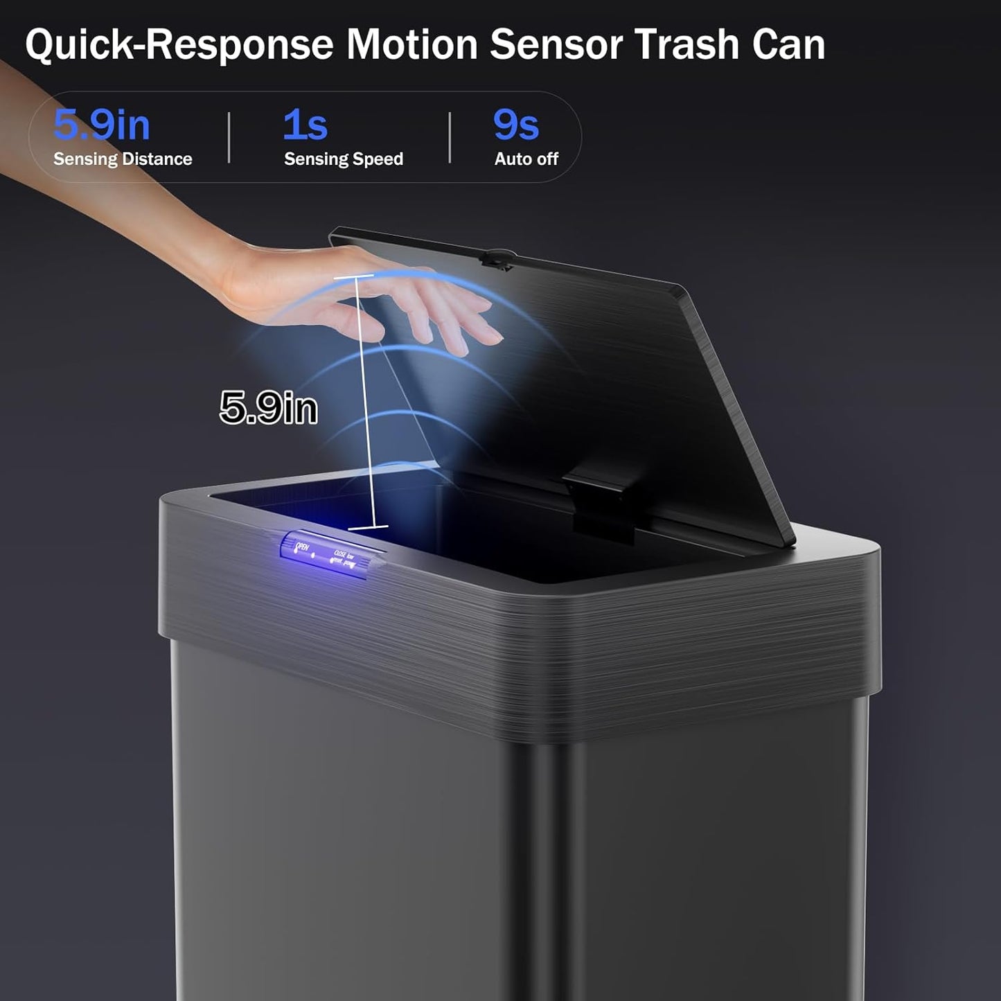 TLSUNNY 16 Gallon Motion Sensor Trash Can,Touchless Automatic Garbage Can,Brushed Stainless Steel