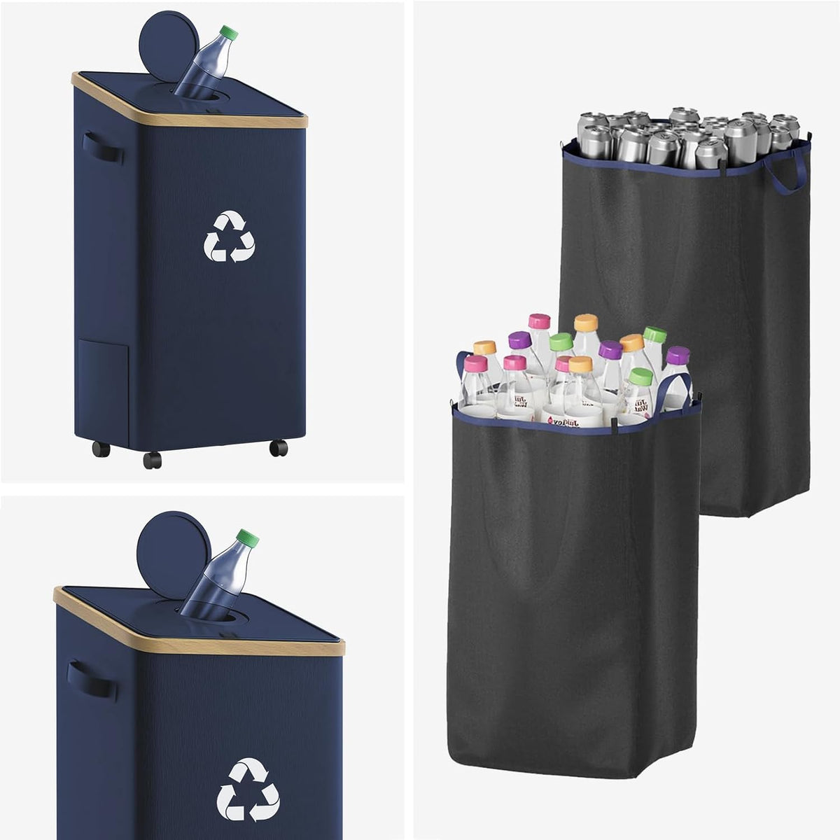 26 Gallon Recycling Bin for Kitchen, 100L Recycle Bin with Lid, Recycle Bins for Kitchen with 4