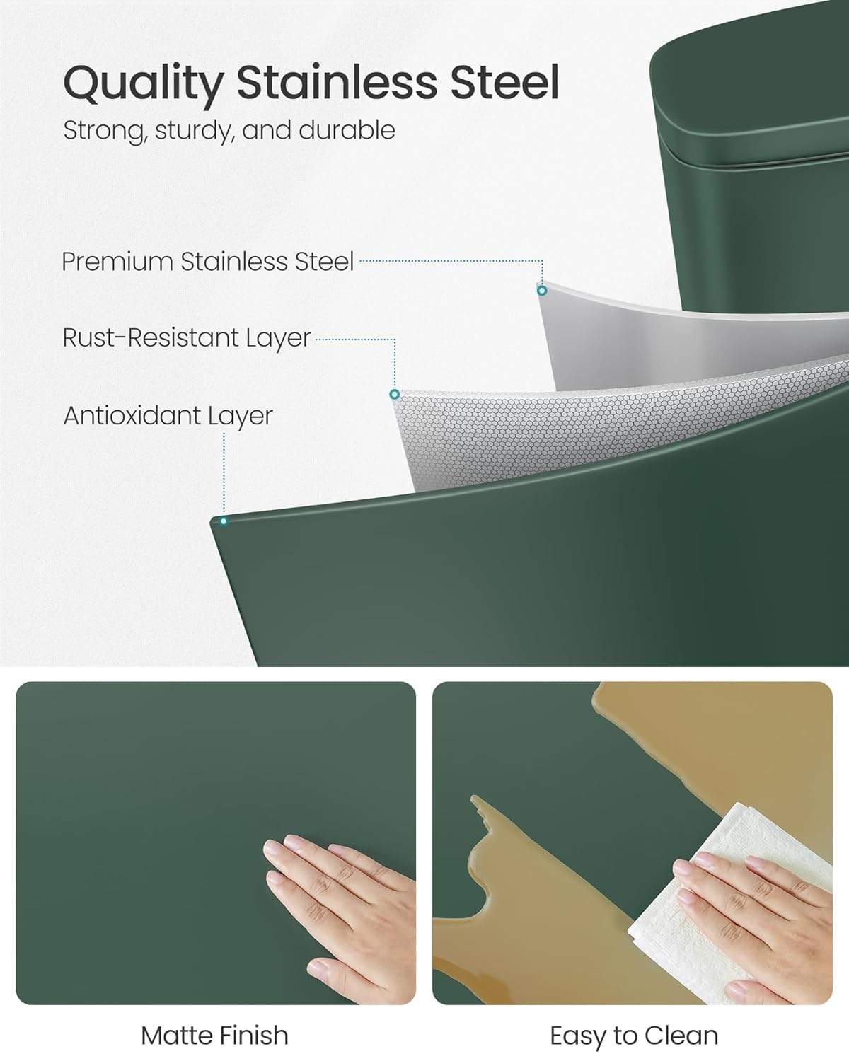 SONGMICS Trash Can with Lid, 8 Gallon Garbage Can, Stainless Steel Small Waste Bin with Step Pedal