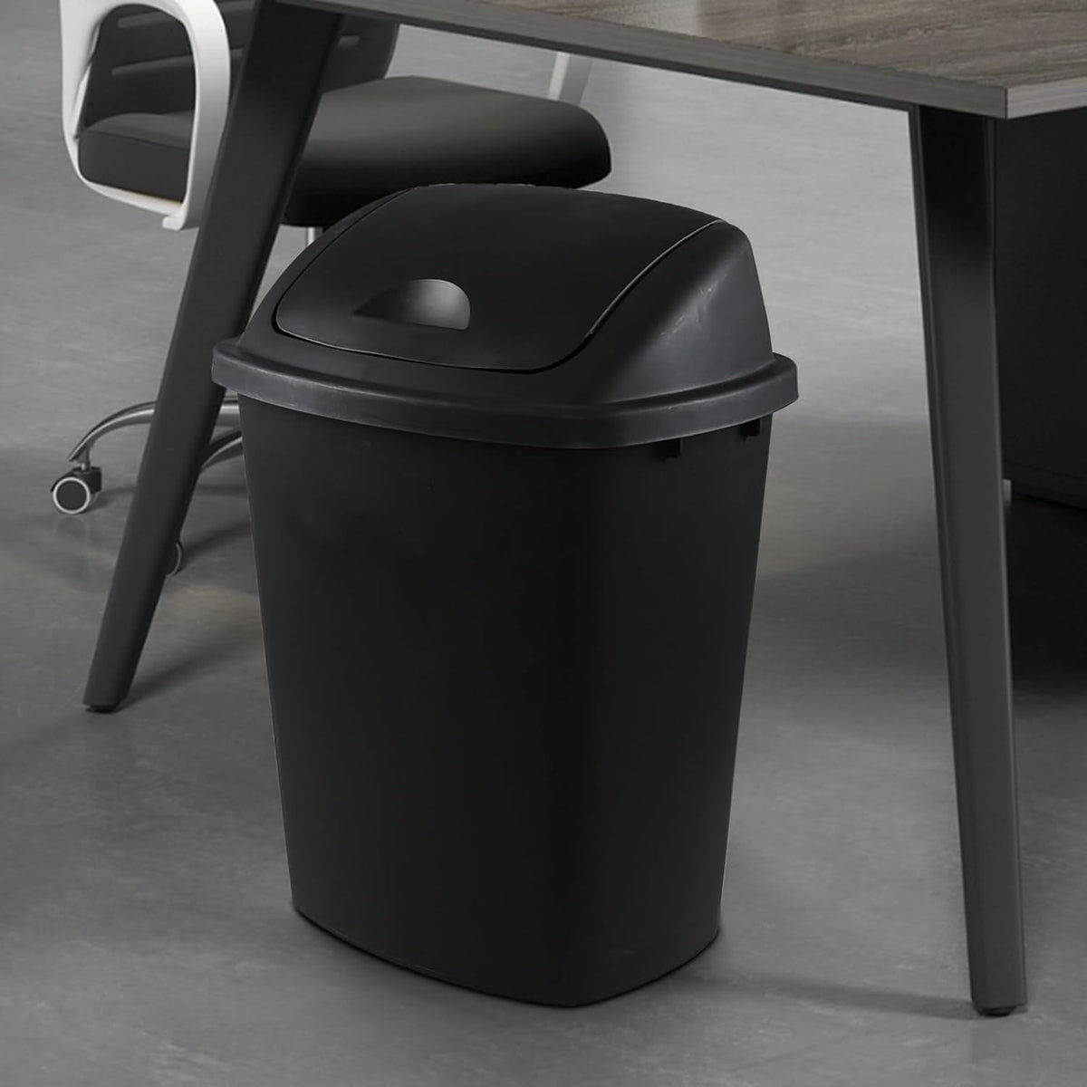 4 Pack Plastic Swing-Top Trash Can, 10 Gallon Plastic Kitchen Trash Can with Swing Lid, Black