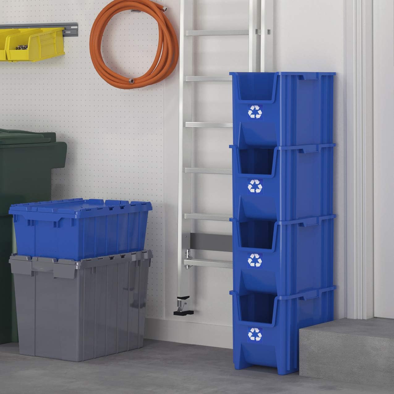 Commercial Industrial Heavy Duty Stackable Open-Front Recycling Bin Box Containers, 7 Gallon, 4