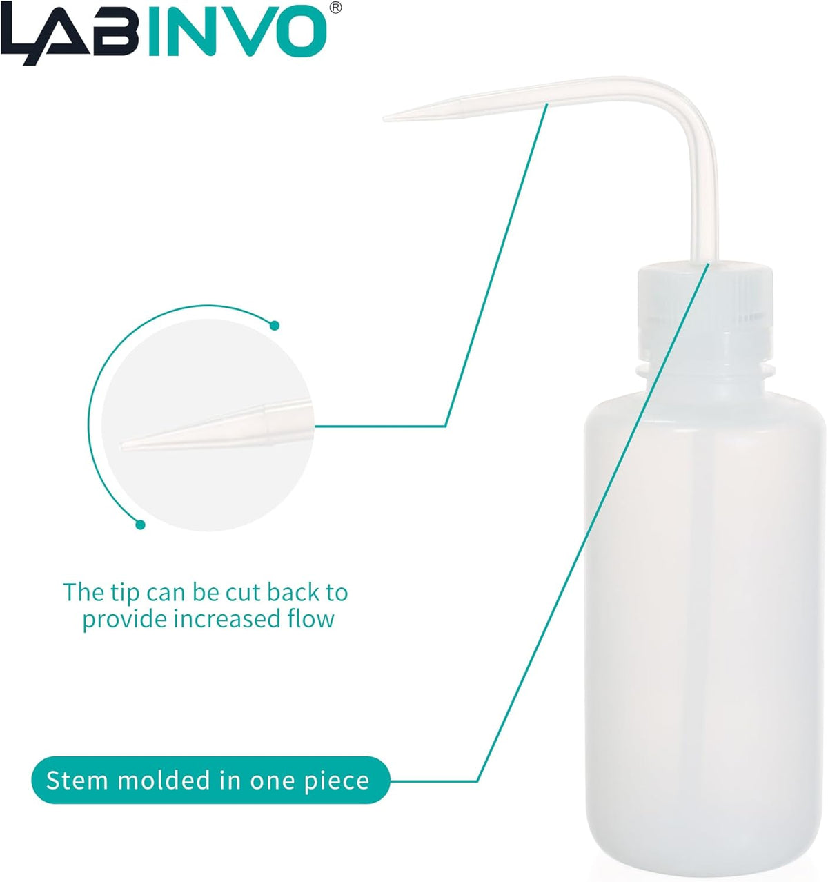 6pcs of Economy Wash Bottles, Vol.500ml (17oz), Narrow-Mouth, Self-Venting Safety Wash Bottles