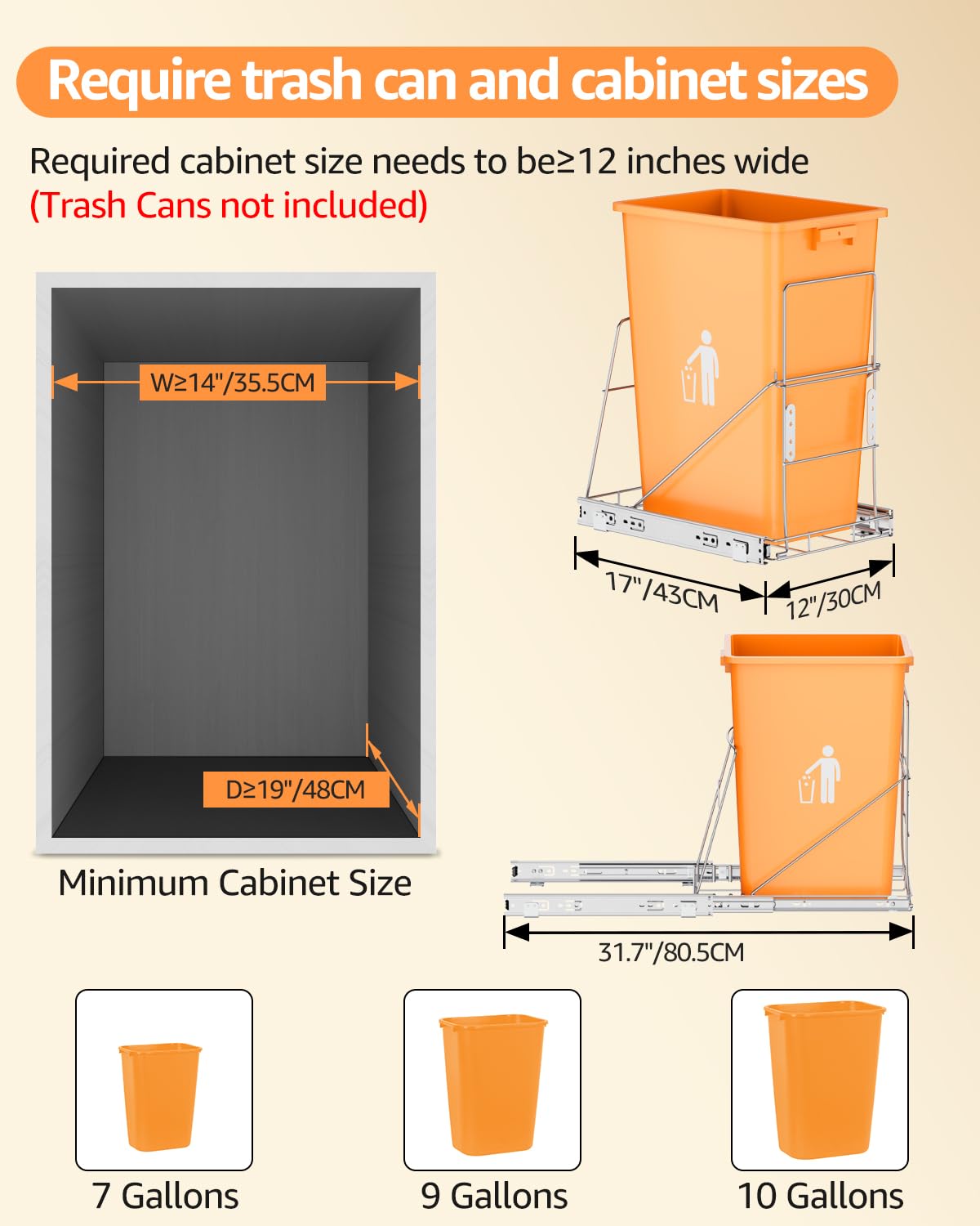 Pull Out Trash Can Under Cabinet, 7-13Gal Cabinet Trash Can Pull Out Kit with Door Mounting