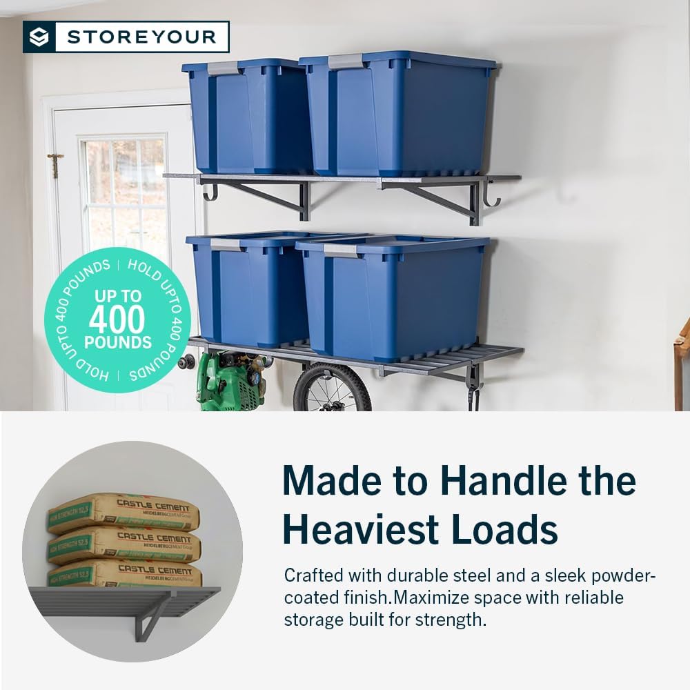 StoreYourBoard 2-Pack Heavy Duty Wall Shelves – Wall-Mounted Garage Storage Shelving and