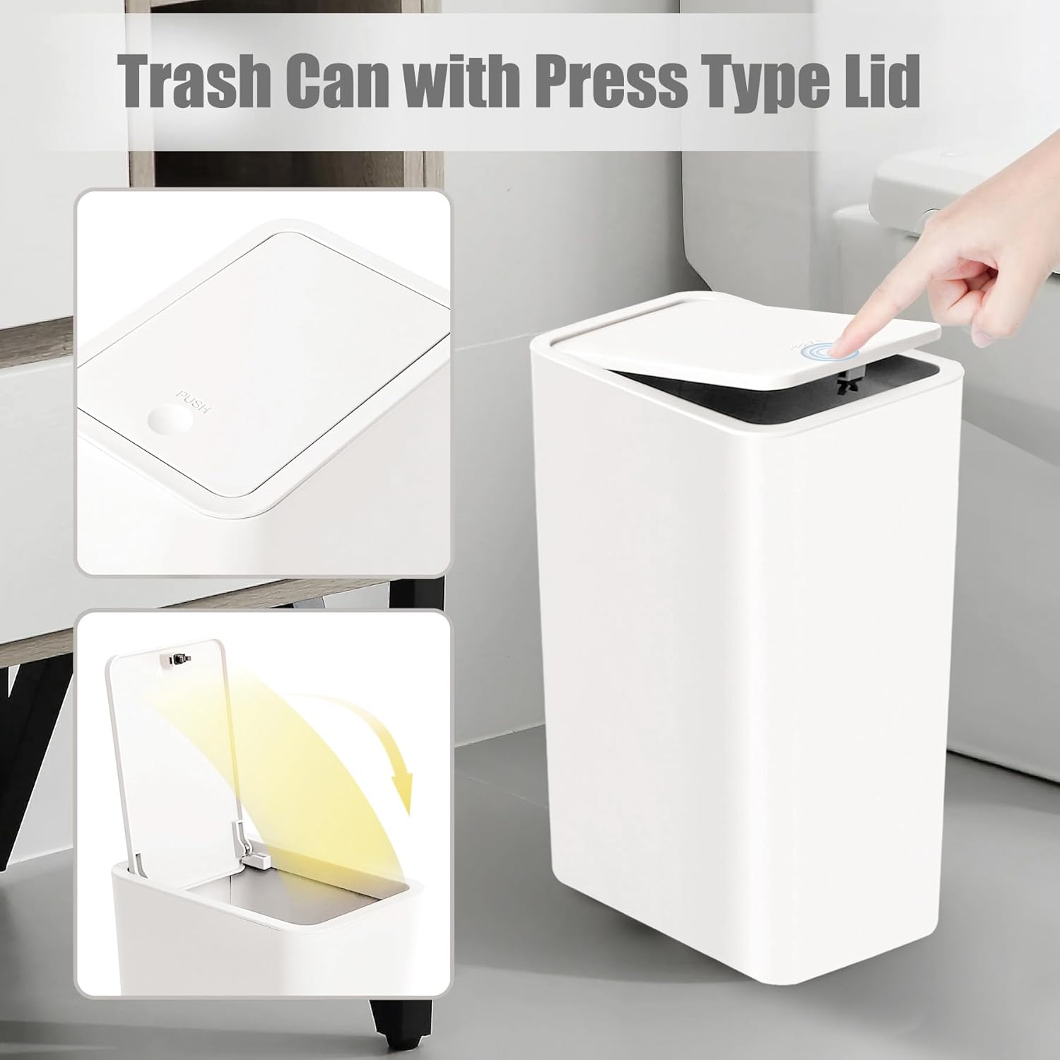 TIPGO Bathroom Trash Can with Lid, 10 Liter/ 2.6 Gallon Slim Garbage Can, Small Trash Bin Waste