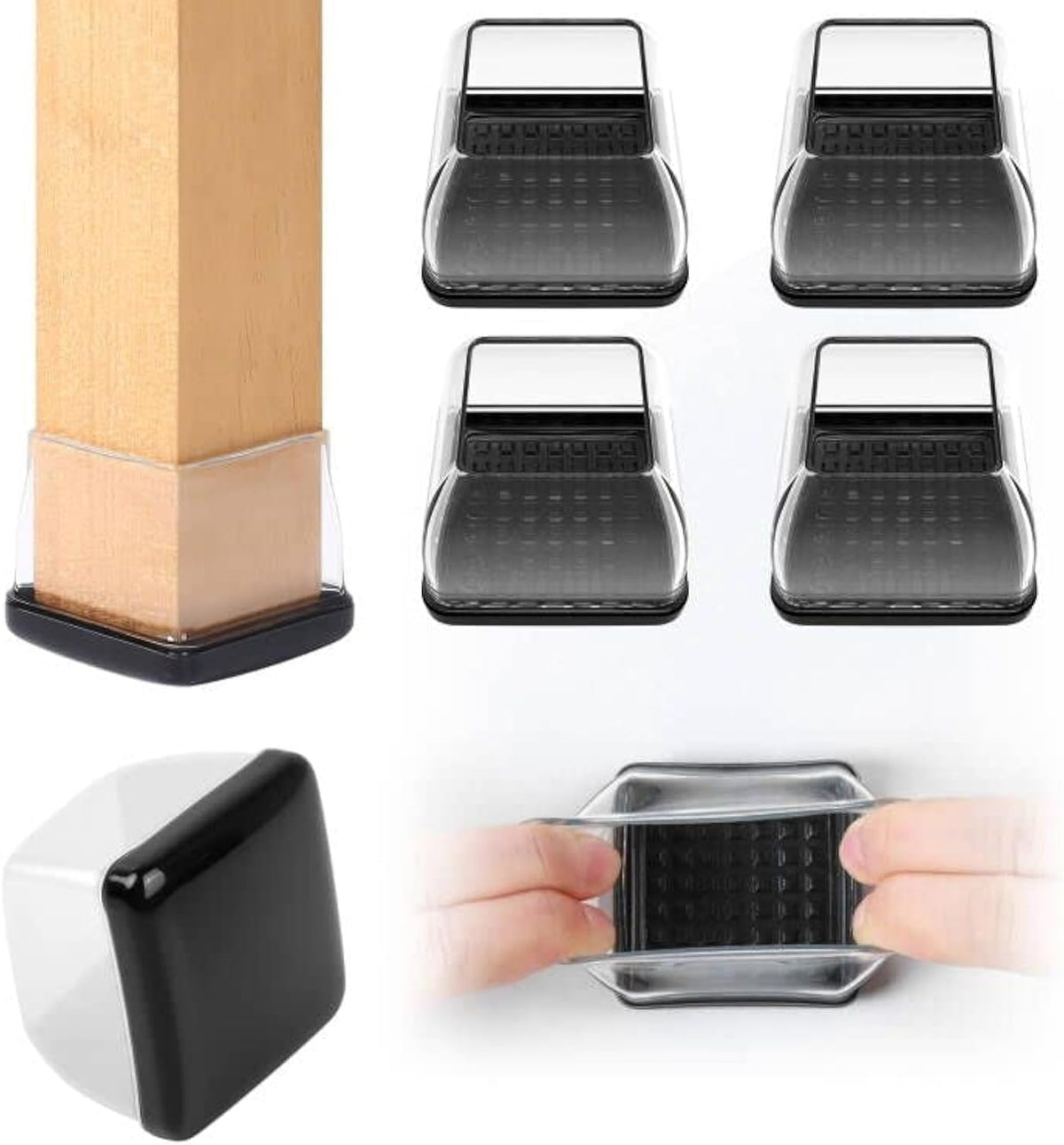 Ezprotekt 8 Pcs Large Clear Chair Leg Sliders for Carpet, Square Teflon Furniture Glides Pads Caps