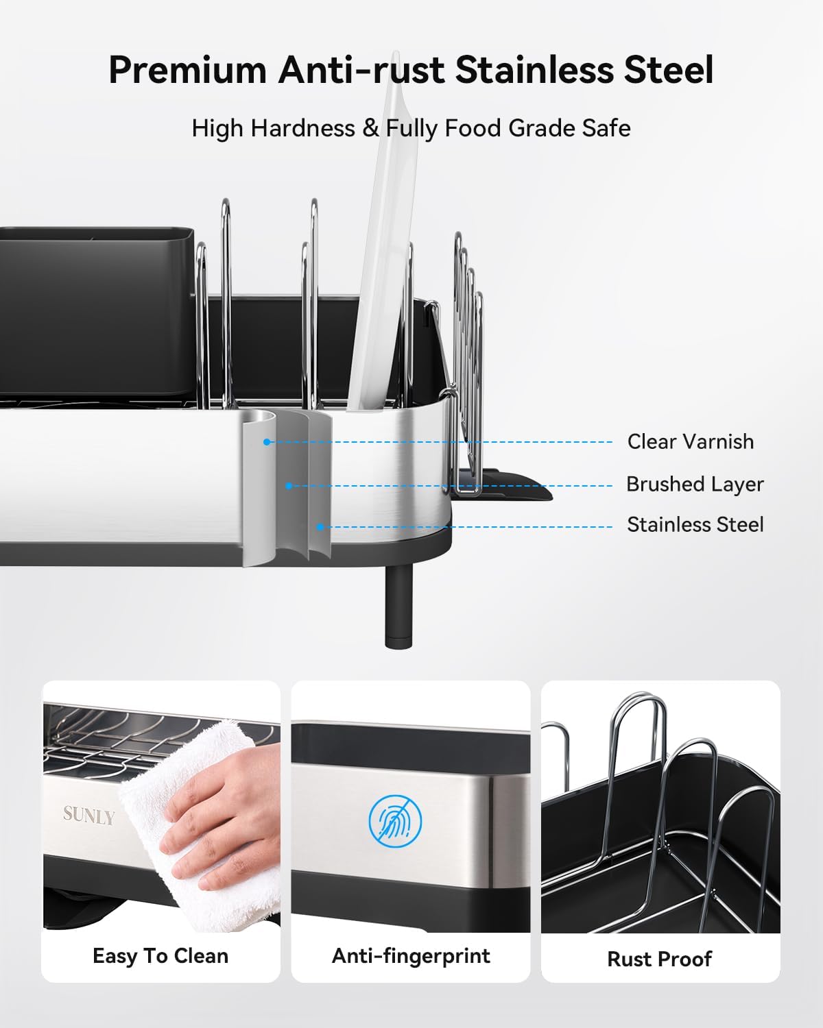 SUNLY Expandable Dish Drying Rack, Versatile Brackets for Pots & Pans, Space Saving Kitchen Drying