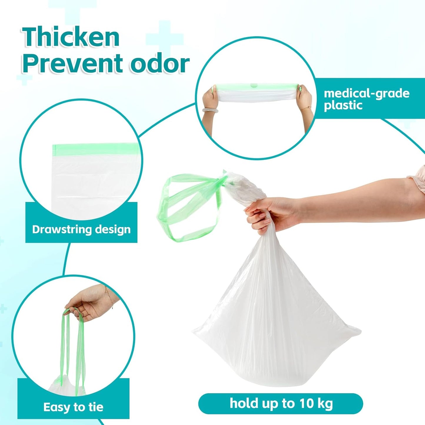 120 Pack Commode Liners with Super Absorbent Pads, Disposable Leakproof Bedside Commode Bags