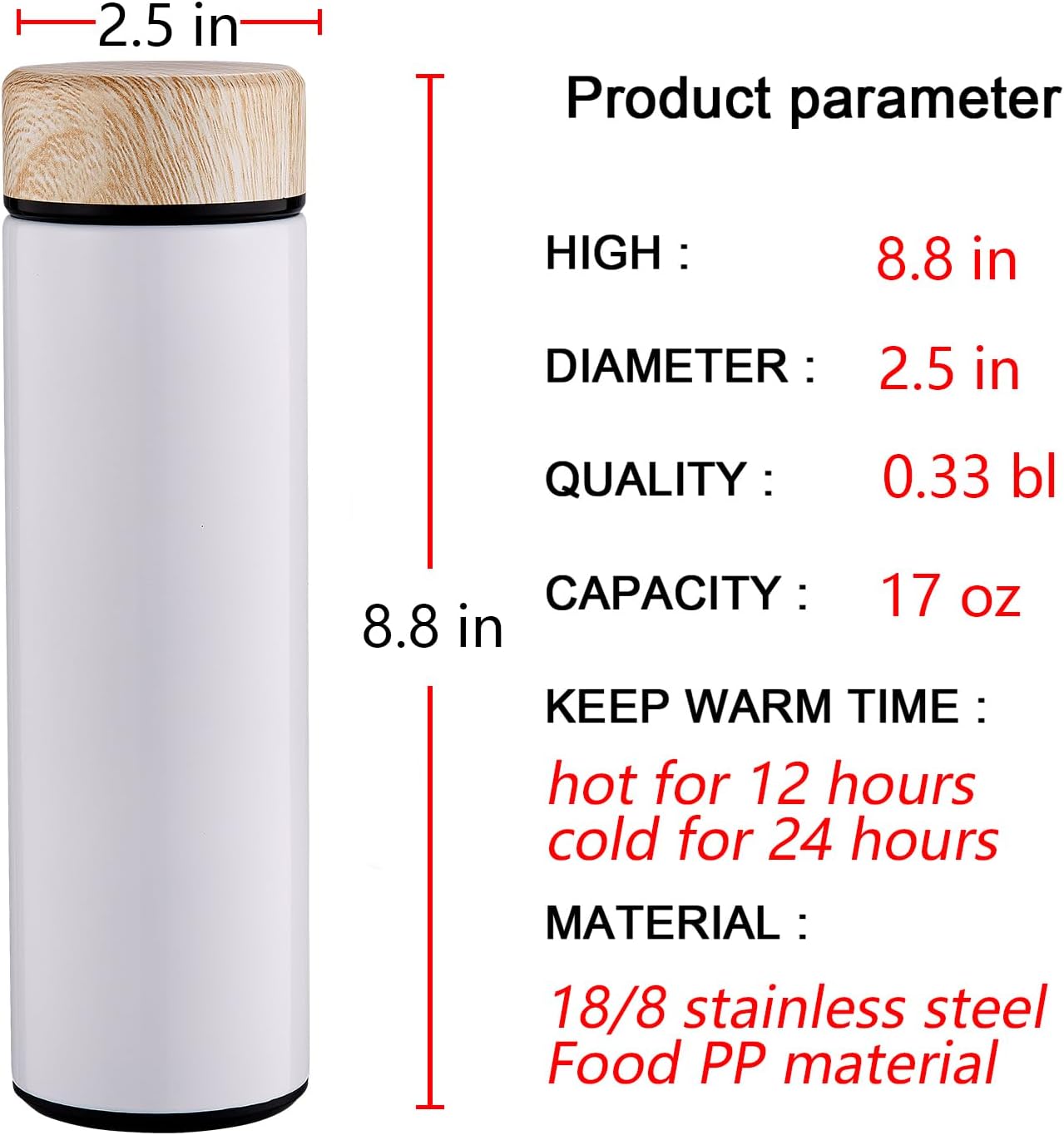 15oz Water Bottle Stainless Steel Thermos Flask - Insulated Vacuum, Leak Proof, Keeps Drinks