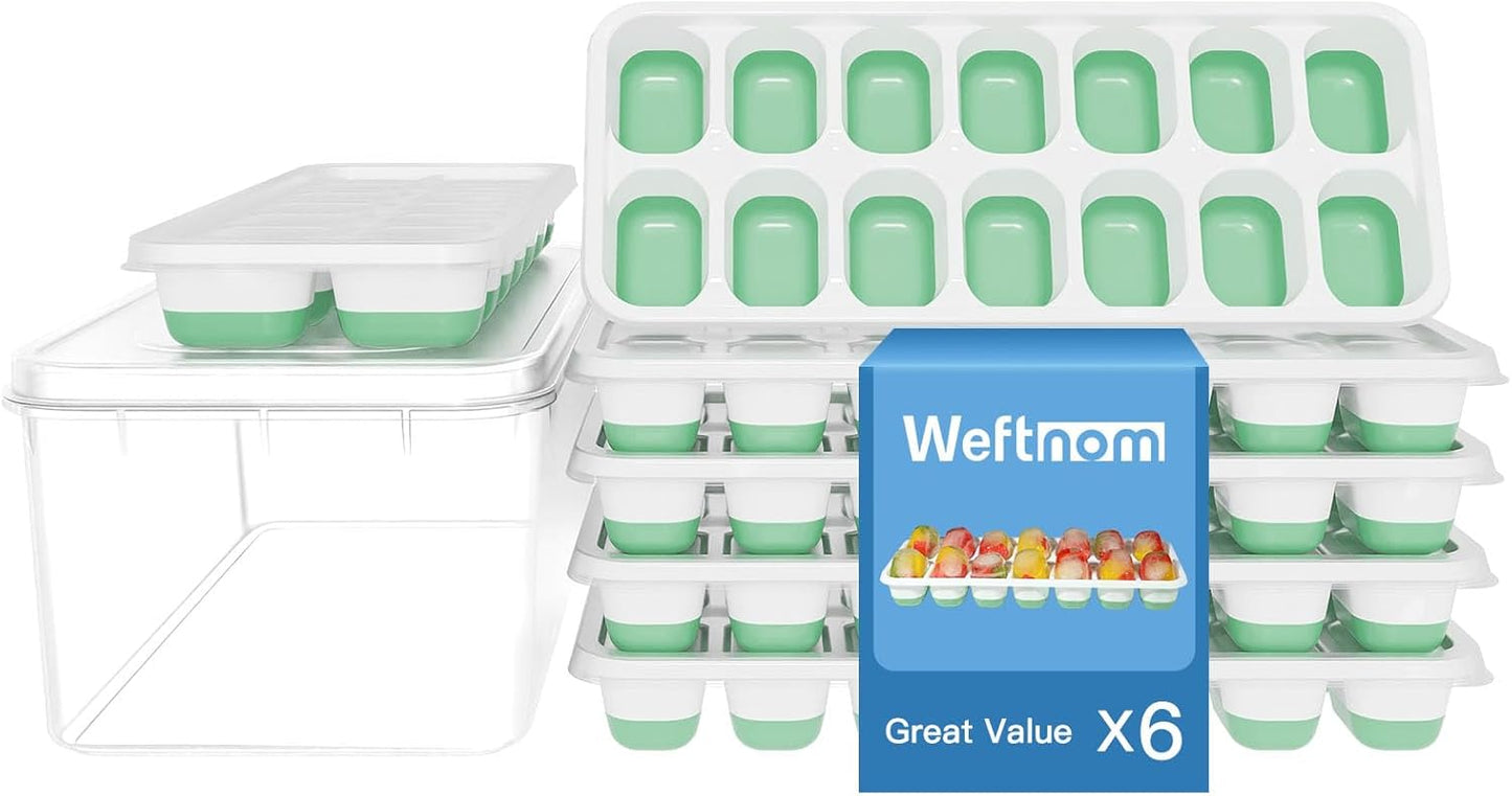 Ice Cube Tray, Ice Cube Trays for Freezer 6 Pack with Lid and Bin, Ice Tray Easy-Release, Ice Trays