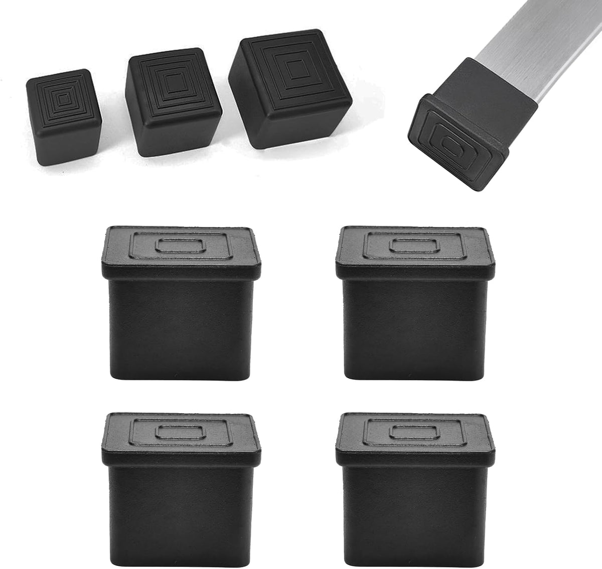 4 Pcs 4" x 4" Square Rubber Chair Leg Caps, PVC Table Leg Covers, Flexible & Anti-Slip Furniture