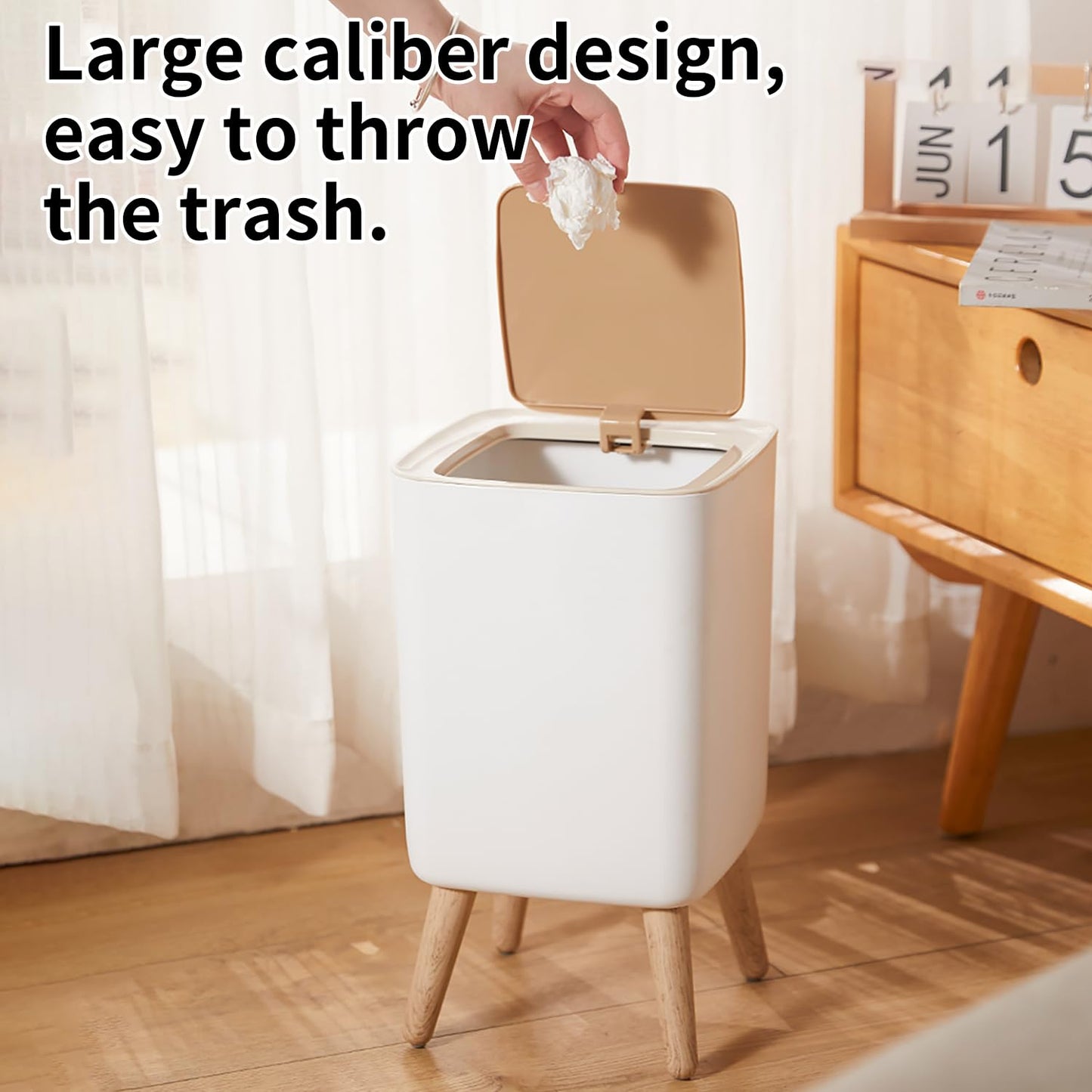 WanWanKa Mini White Plastic Trash Can, 2.6 Gallon Capacity, Slim Design, Anti-Odor, Easy to Clean
