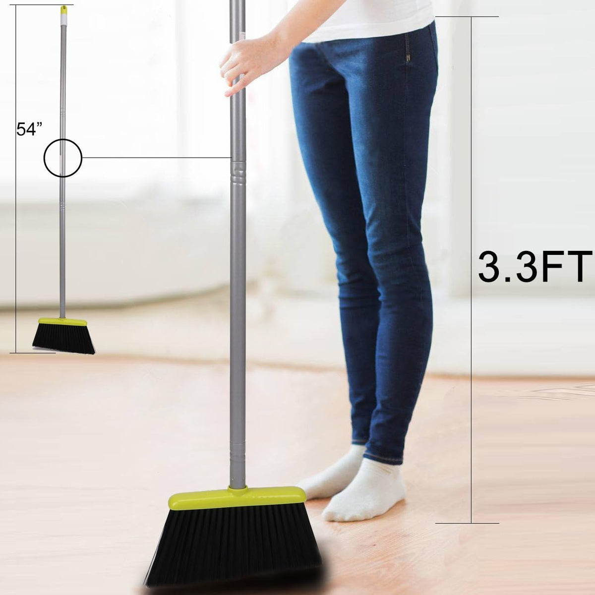 TreeLen Broom and Dustpan Set, TreeLen Broom with Dust Pan with Long Handle Combo Set for Office