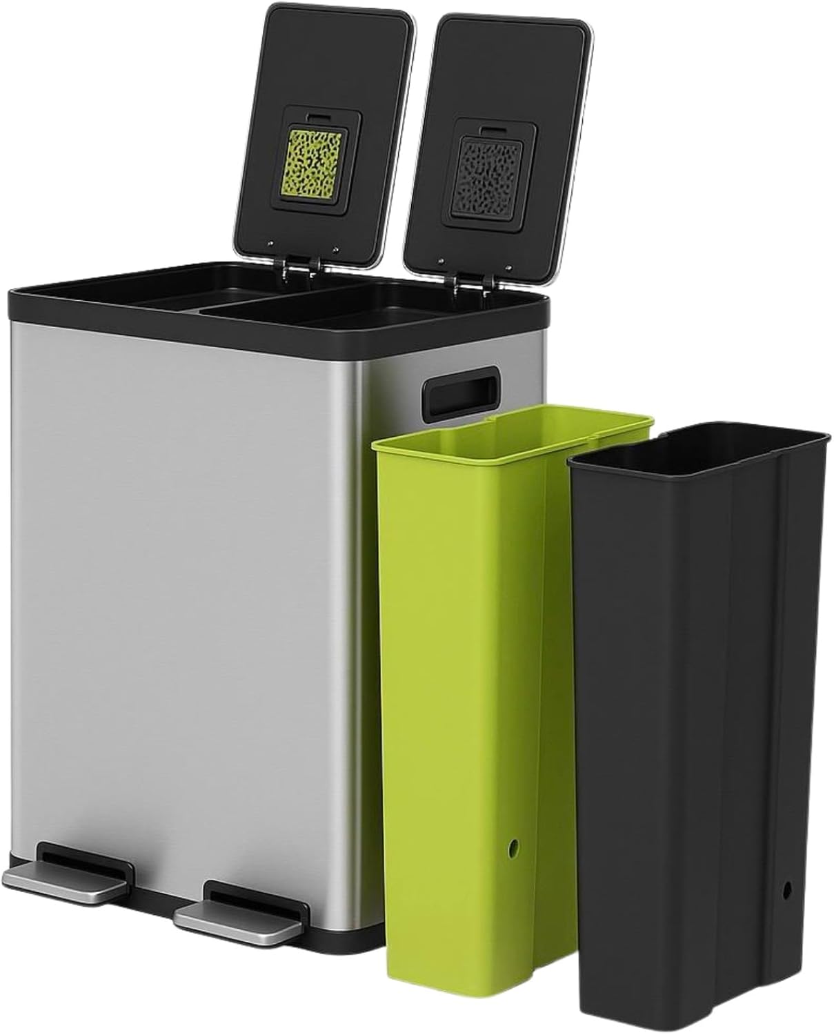 Simpli-Magic 16 Gallon (60L) Step Trash Can – Dual Compartment Kitchen Garbage Can with Waste &