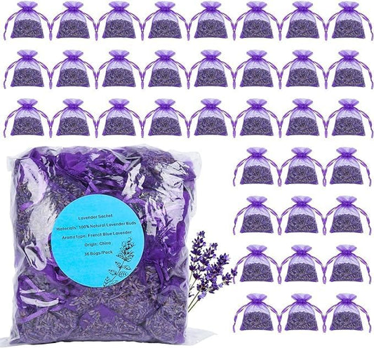 36 Pack Lavender sachets 100% Natural Dried Lavender Buds, French Lavender Strong Smell Fragrance