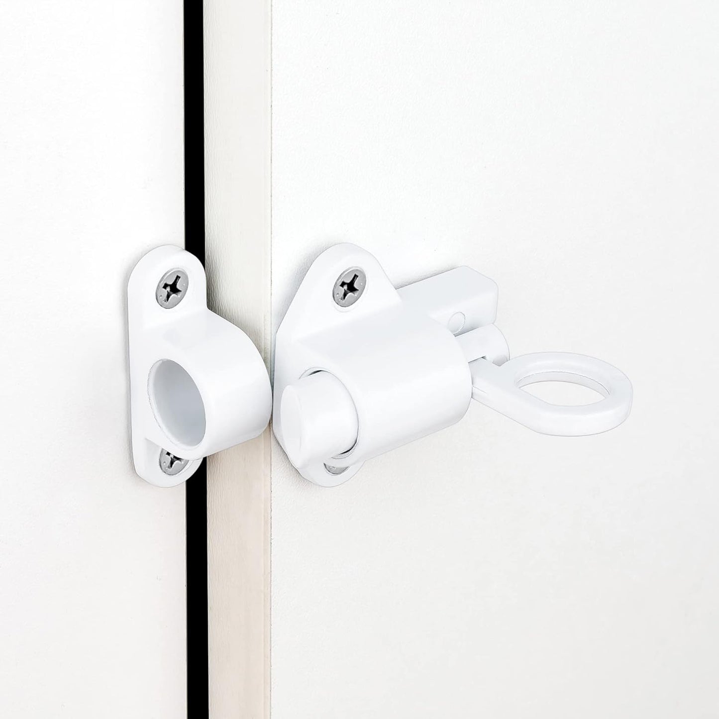 2 Packs Self-Closing Latches，White Spring Door Lock，Resilient Bolt Latch Aluminum Alloy Safety