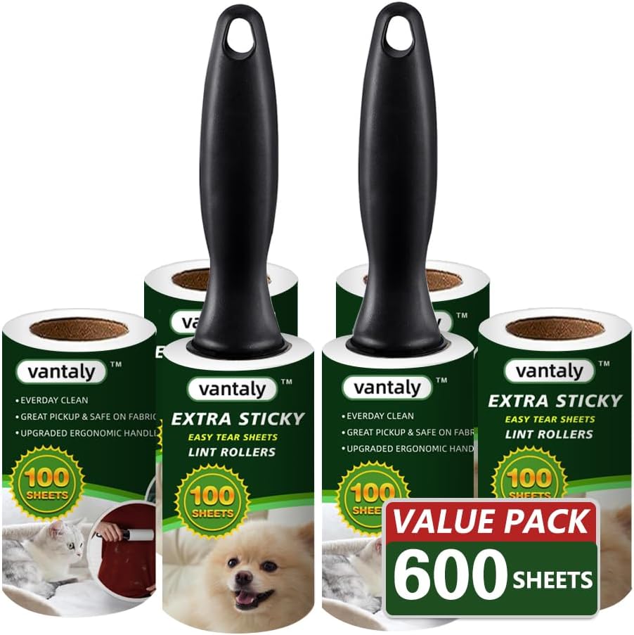 Lint Rollers for Pet Hair Extra Sticky, 600 Sheets Value Set Lint Roller with 2 Upgraded Handles, 6