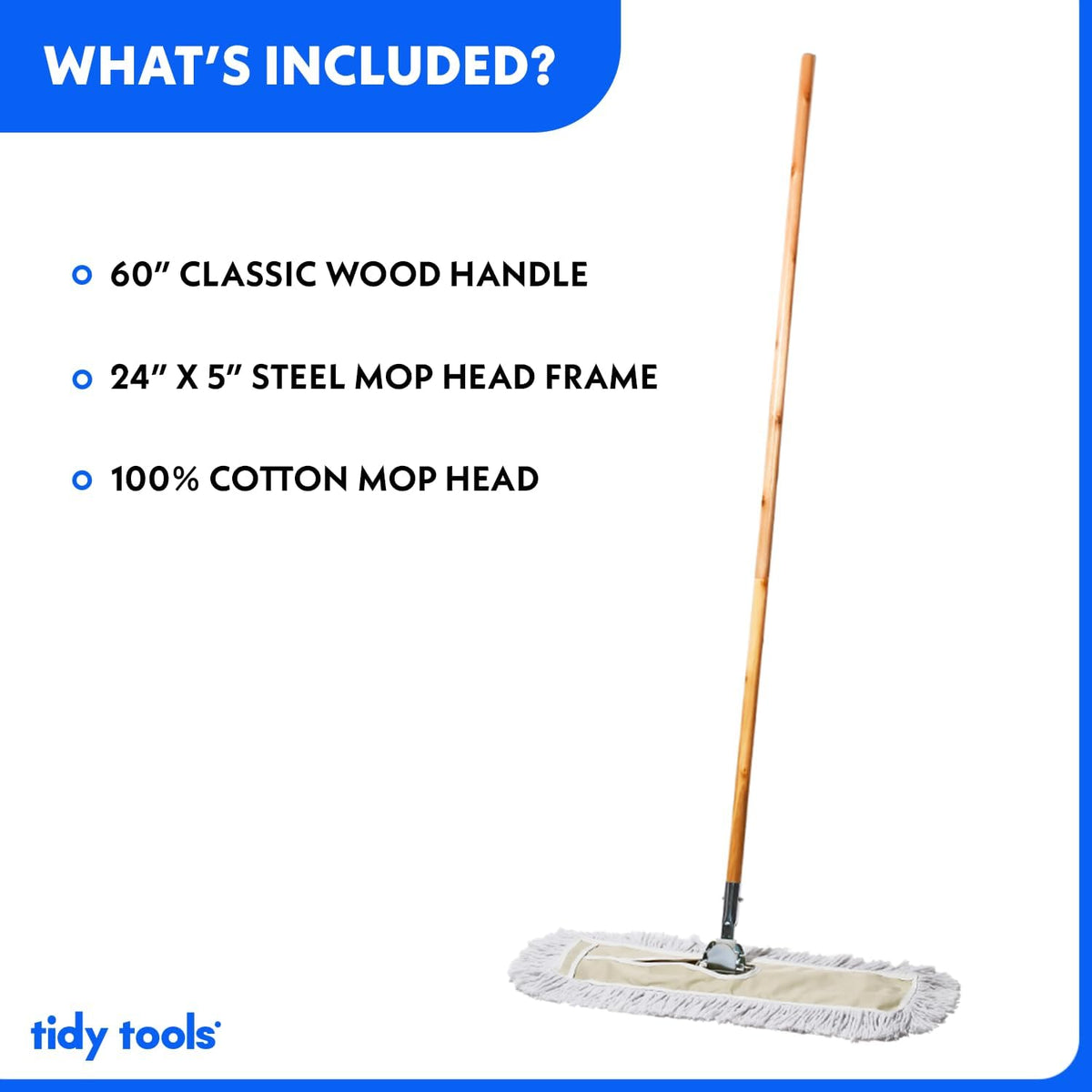 Commercial Dust Mop & Floor Sweeper, 24 in. Dust Mop for Hardwood Floors, Cotton Mop Head, Wooden