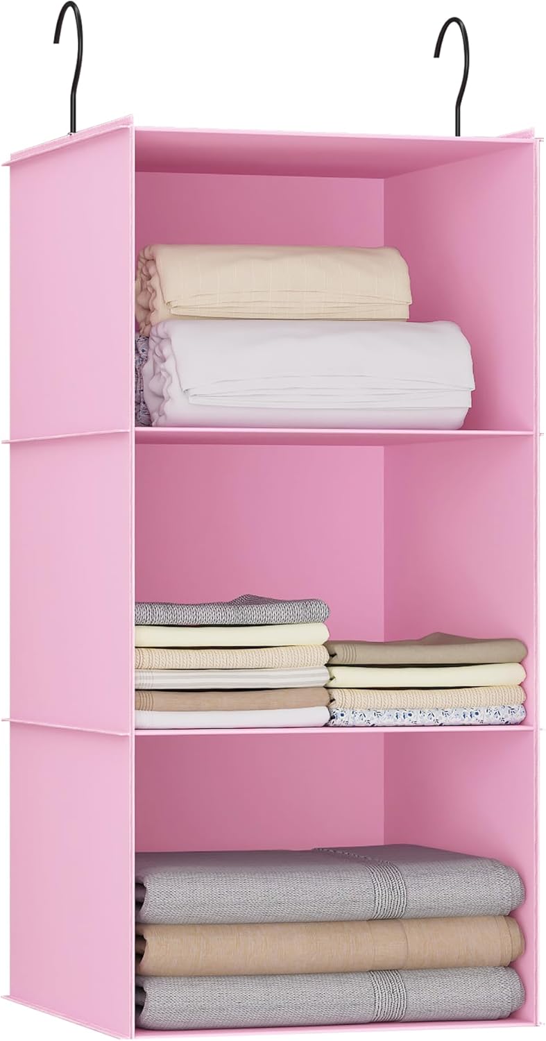 Hanging Closet Organizer and Storage 3-Shelf, Easy Mount Foldable Hanging Closet Wardrobe Storage