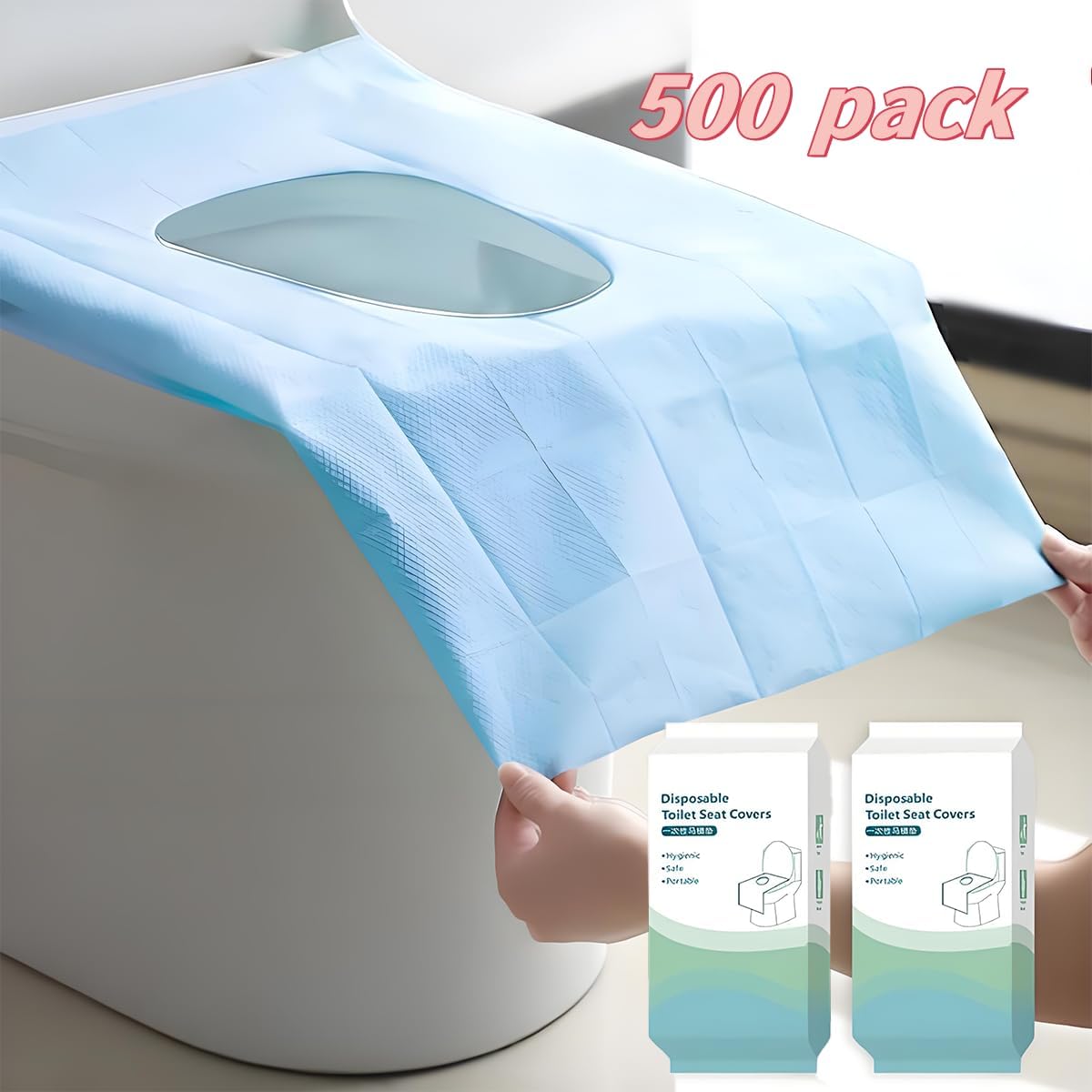 500-Pack XL Disposable Toilet Seat Covers, 16 × 24 inches Waterproof Individually Wrapped, Travel
