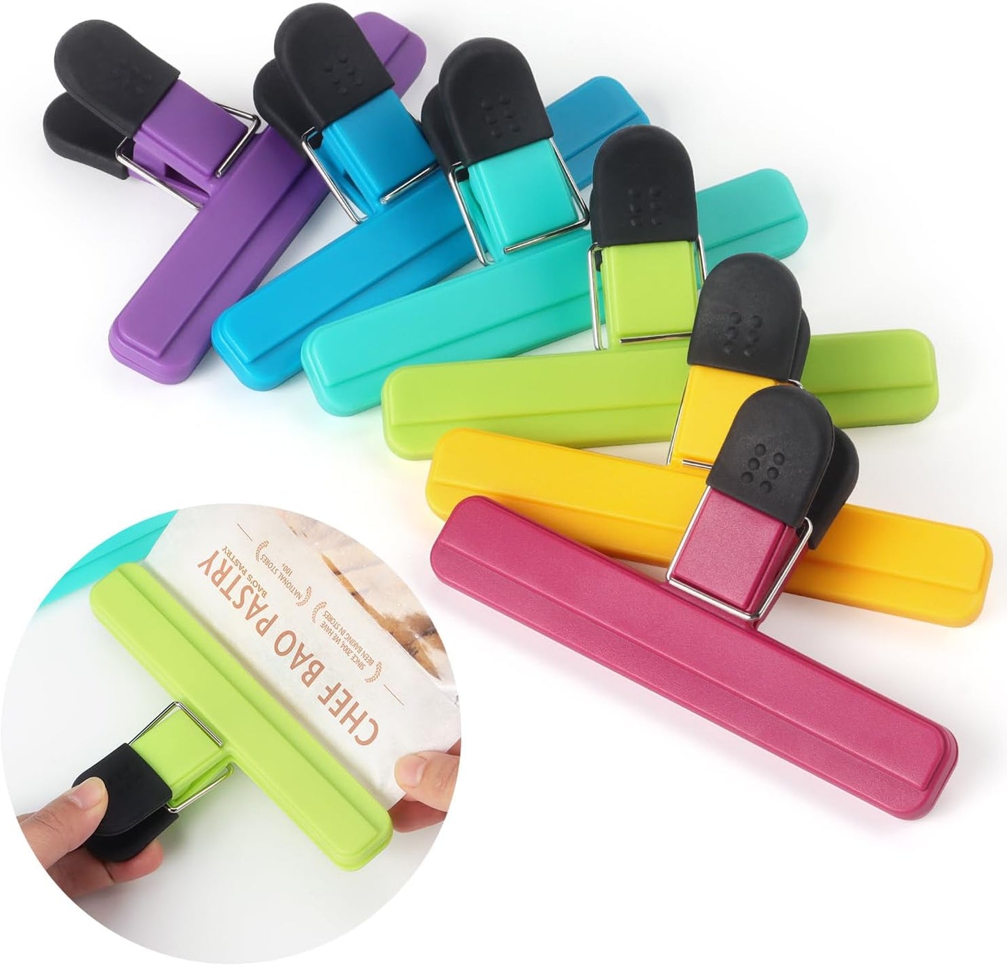 Tamaki 6 Pack Large Chip Bag Clips Assorted Color Food Bag Clips Plastic Heavy Duty Seal Grip, 6 x