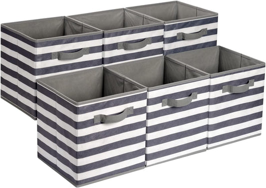 Amazon Basics Cube Organizer Storage Bins Handles, Collapsible Fabric, Pack of 6, 10.5"x10.5"x11"