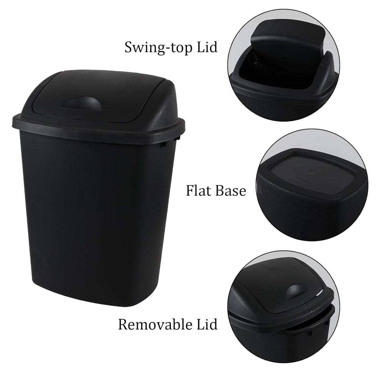 4 Packs Commercial Heavy-Duty Trash Can with Lid, Plastic Swing Top Kitchen Trash Can (11 Gallon