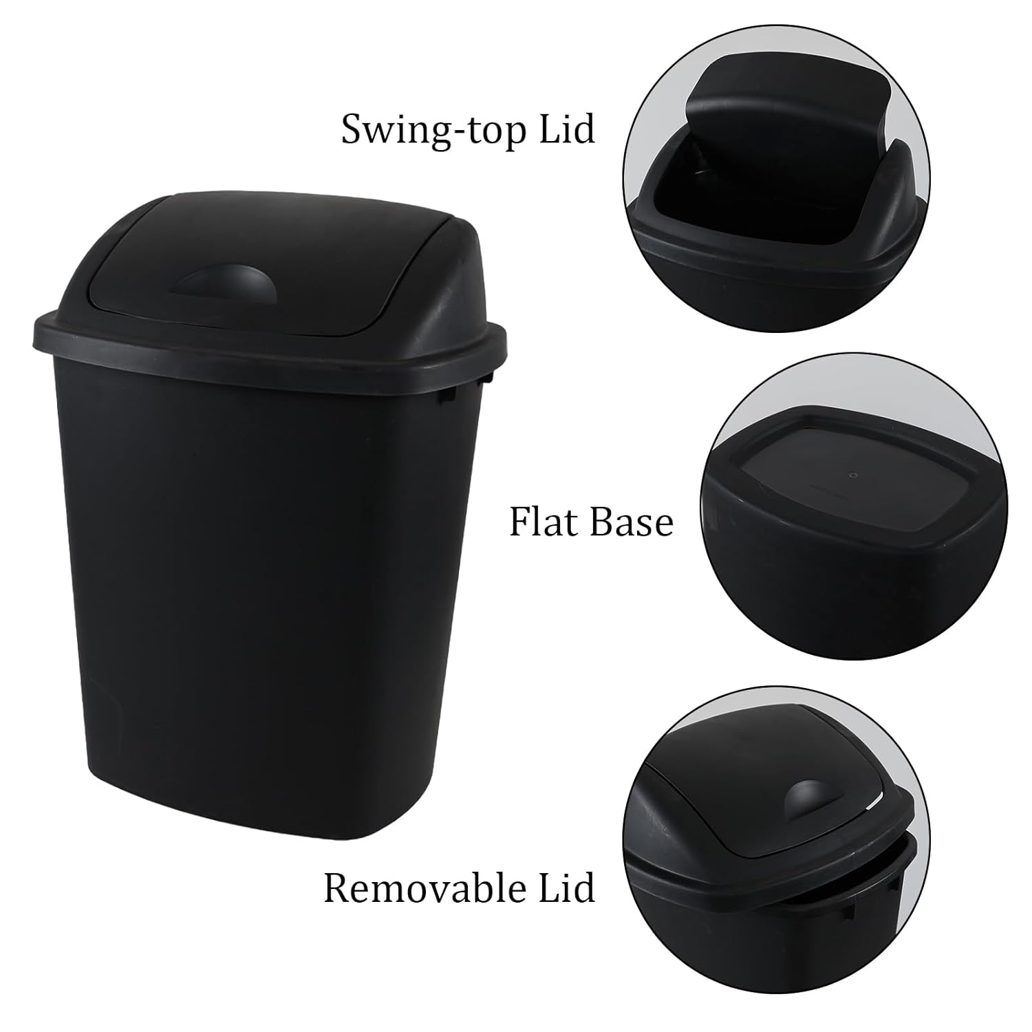 4 Packs Commercial Heavy-Duty Trash Can with Lid, Plastic Swing Top Kitchen Trash Can (11 Gallon