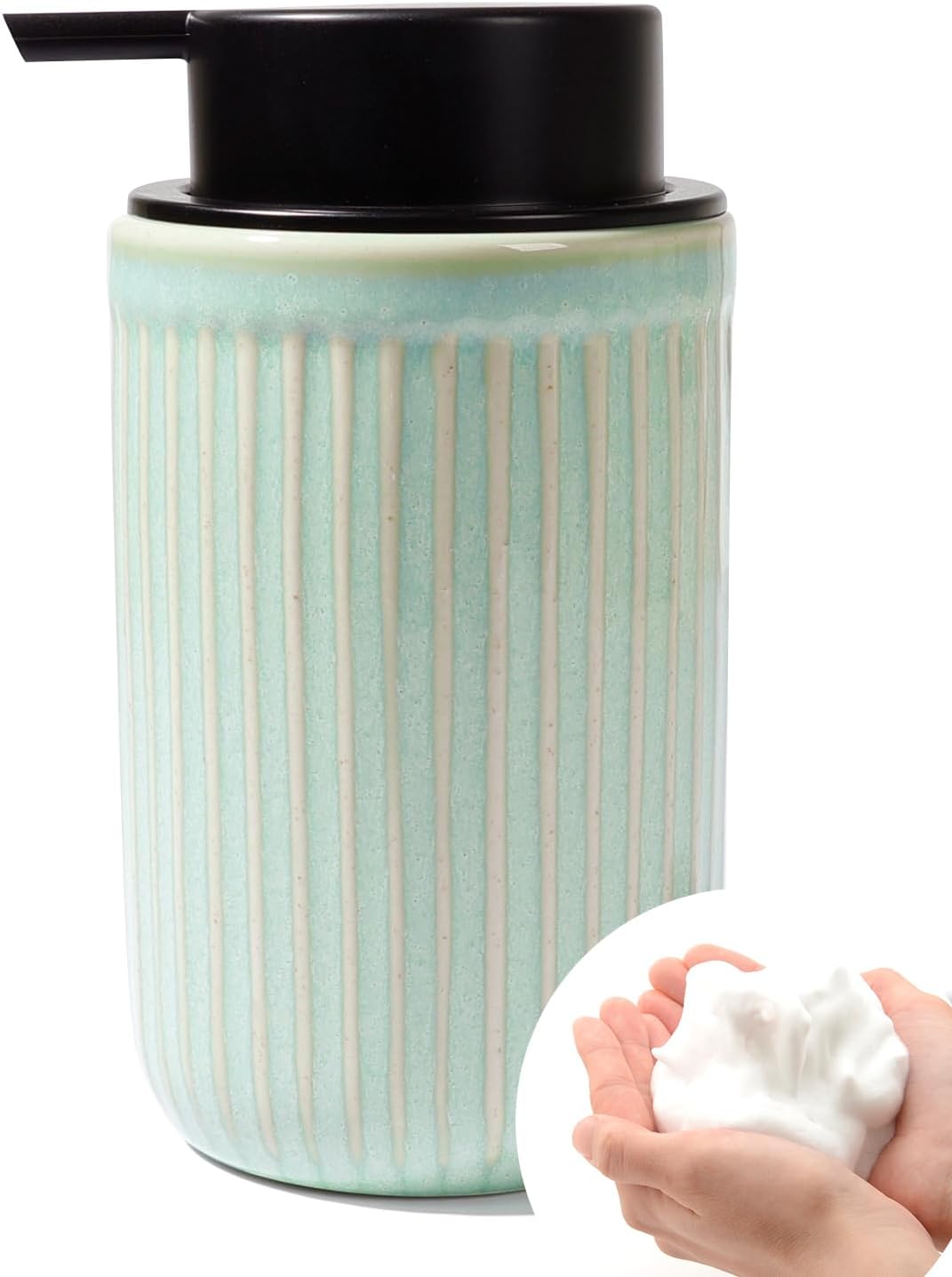 BosilunLife Foam Hand Soap Dispenser - Ceramic Foaming Soap Dispenser for Bathroom 12oz Refillable
