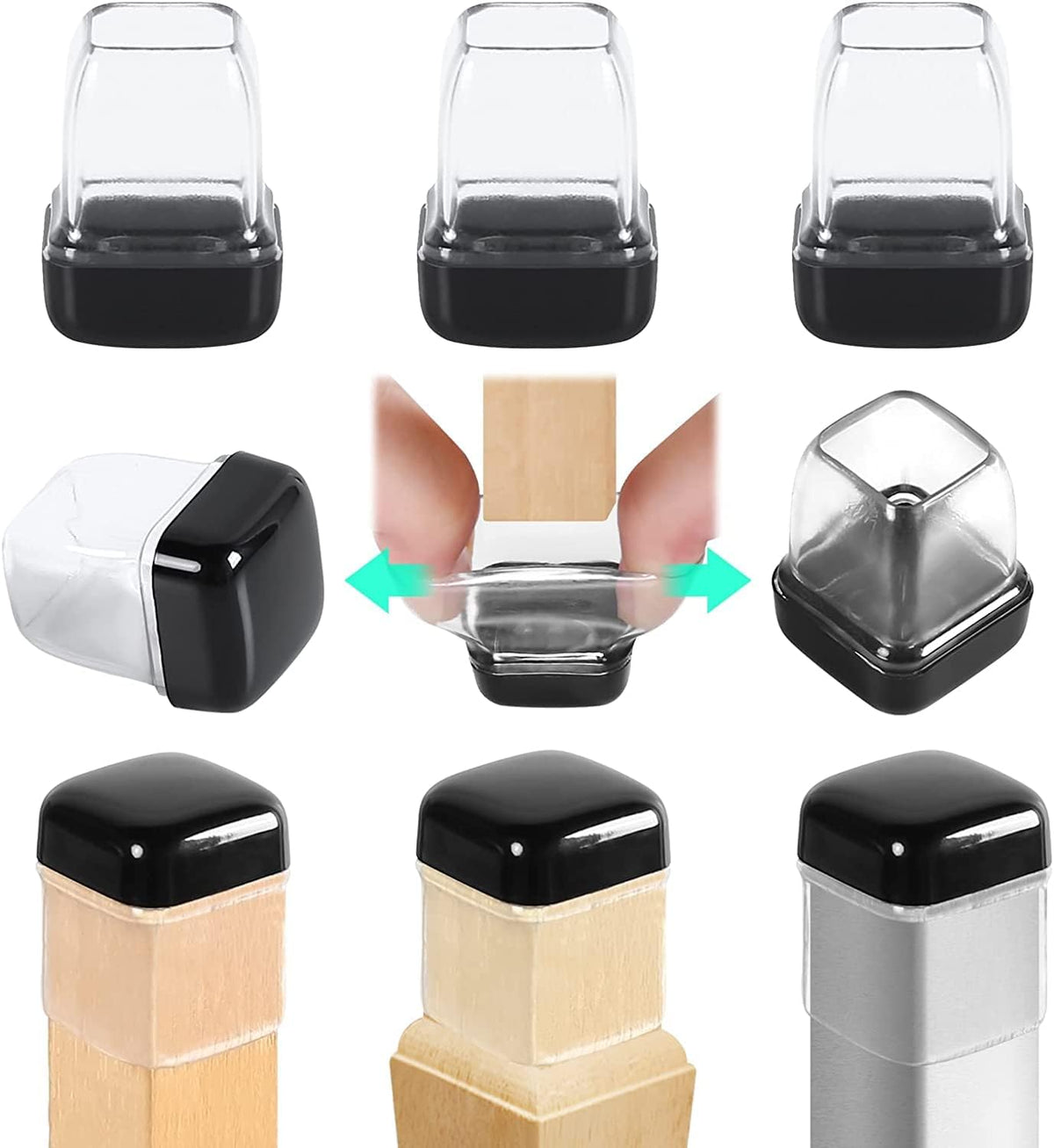 Ezprotekt 24 Pcs Clear Chair Leg Sliders for Carpet, Square Teflon Furniture Glides Protectors