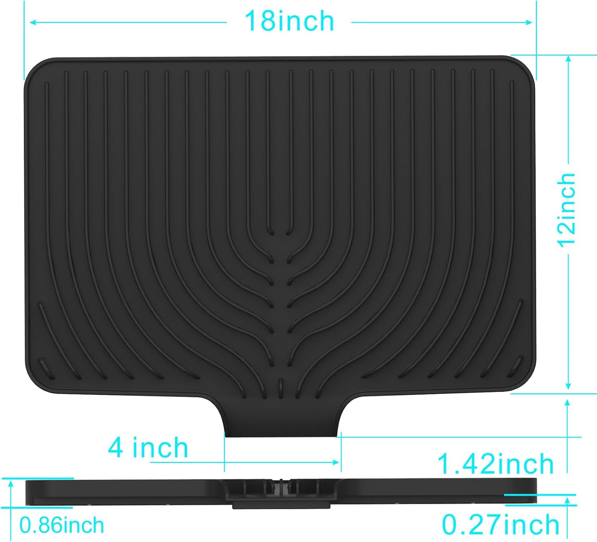 Kitchen Drying Mat for sink with a bulged edge,18"×12"Silicone Dish Drying Mat with built-in Drain