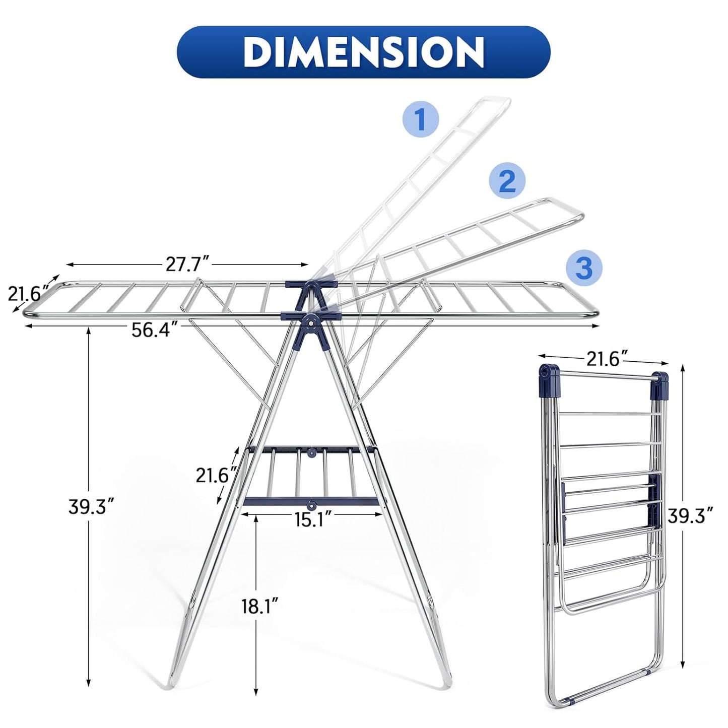 APEXCHASER Clothes Drying Rack, Stainless Steel Drying Rack Clothing with Height-Adjustable