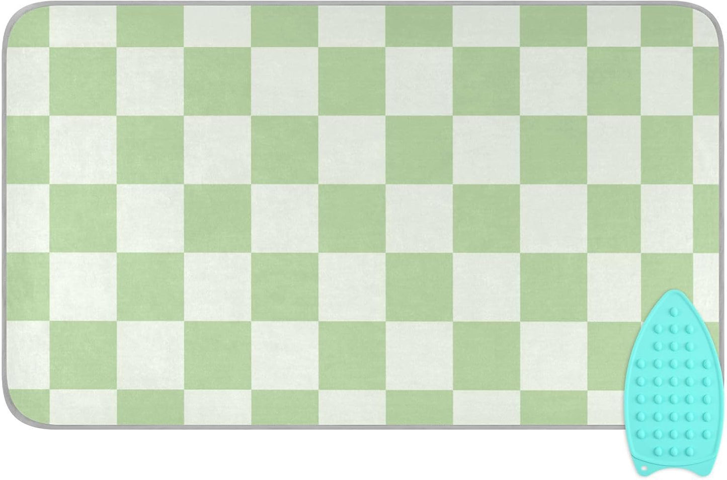 Checkered Mint Green White Plaid Ironing Mat for Table top Portable Ironing Pad Blanket for Washer