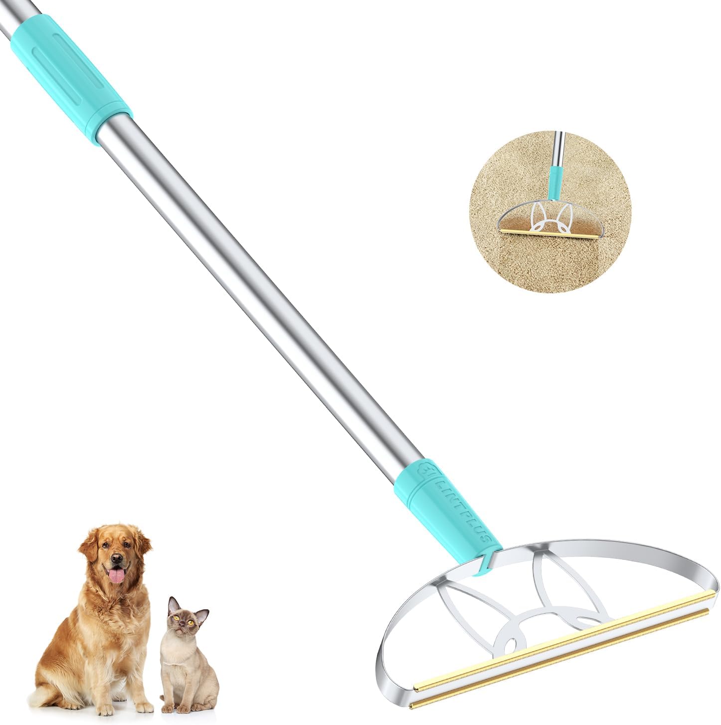 63“Ultra Long Carpet Rake by LINTPLUS-Heavy Duty Carpet Scraper & Pet Hair Remover for Deep
