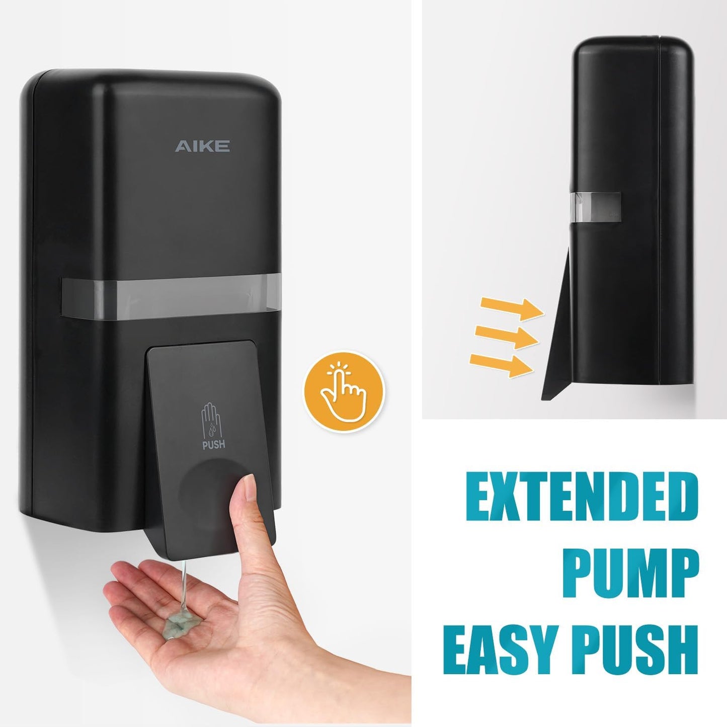 AIKE Wall Mount Liquid Soap Dispenser, 27oz Large Capacity with Extended Pump for Commercial