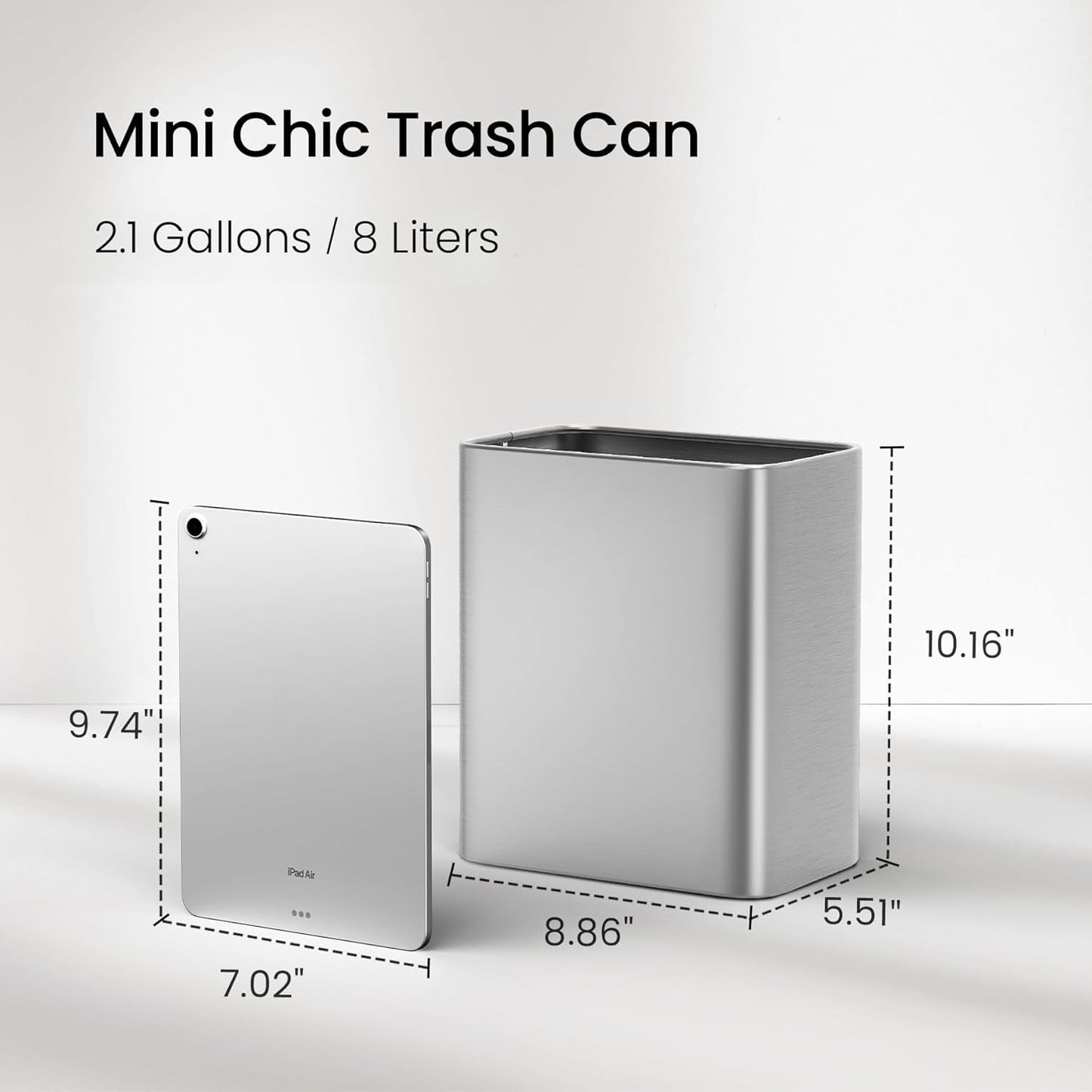 Cesun Small Bathroom Trash Can 2.1 Gallon Wastebasket, Modern Metal Garbage Can Office Waste