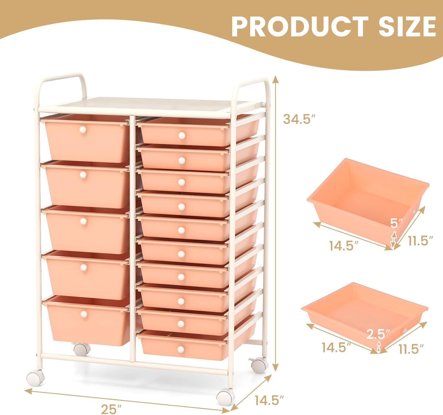 GOFLAME 15-Drawer Rolling Storage Cart, Multipurpose Movable Organizer Cart, Utility Cart for Home
