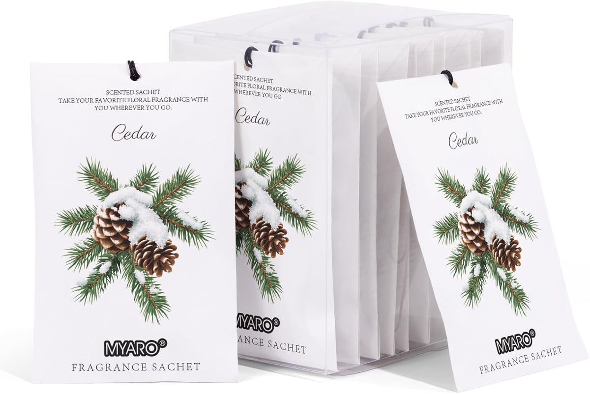 MYARO 12 Packs Cedarwood Scented Sachets for Drawer and Closet, Long-Lasting Closet Sachet Bags
