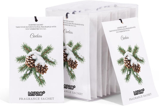 MYARO 12 Packs Cedarwood Scented Sachets for Drawer and Closet, Long-Lasting Closet Sachet Bags