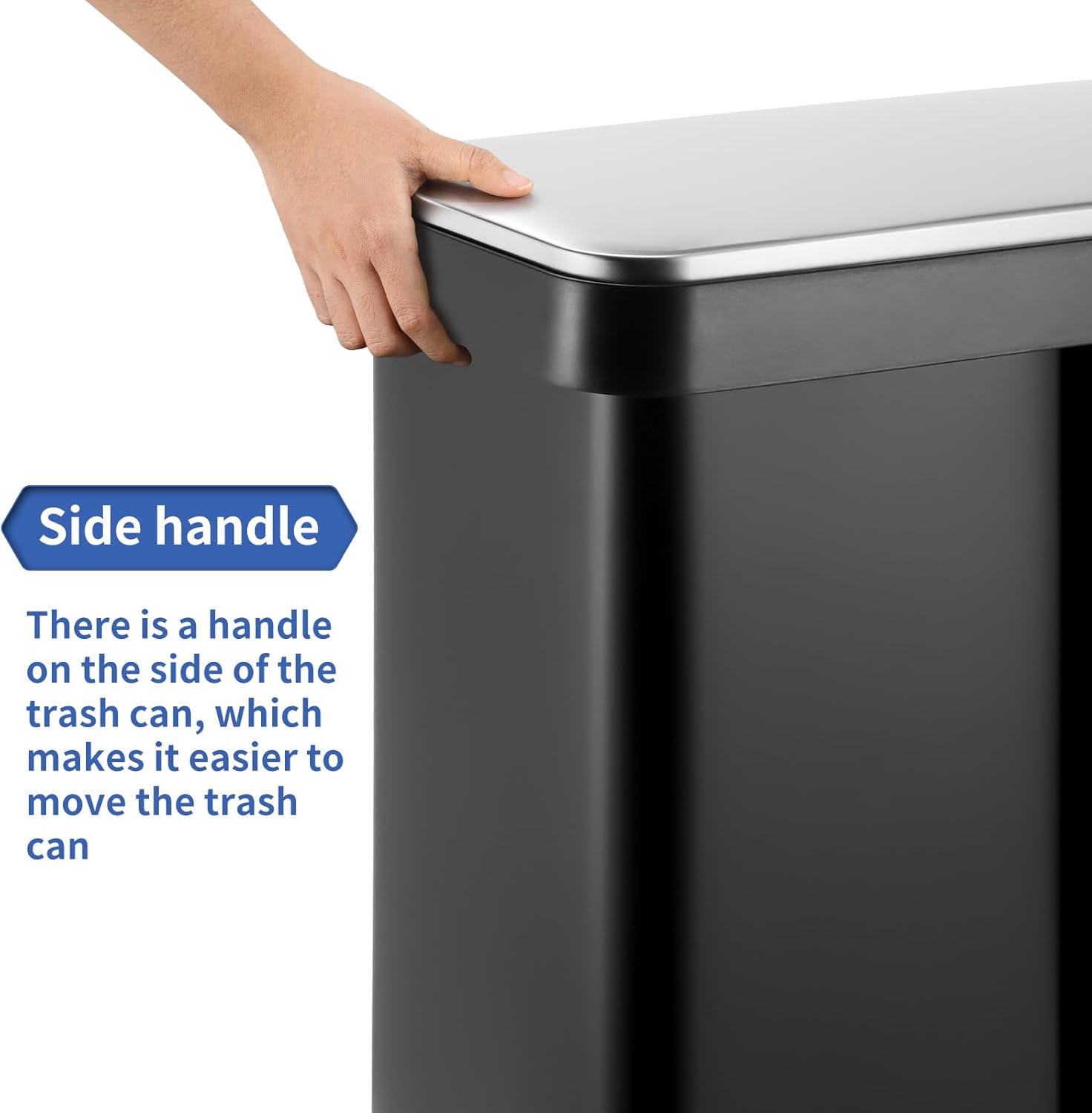 16 Gallon Dual Compartment Trash Can, Hands-Free Recycling Rectangular Garbage Bin, Stainless Steel
