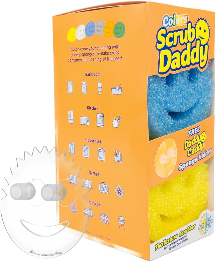 Scrub Daddy 6 Kitchen Sponges & 1 Daddy Caddy Dish Sponge Holder - BPA Free & Made with Polymer