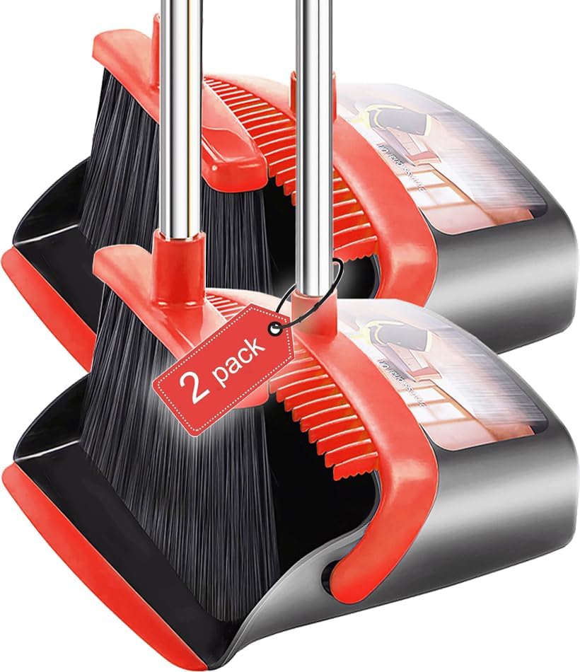 2-Pack is More economical，Broom and Dustpan， with 52" Long Handle, Dustpan Teeth with self-Cleaning