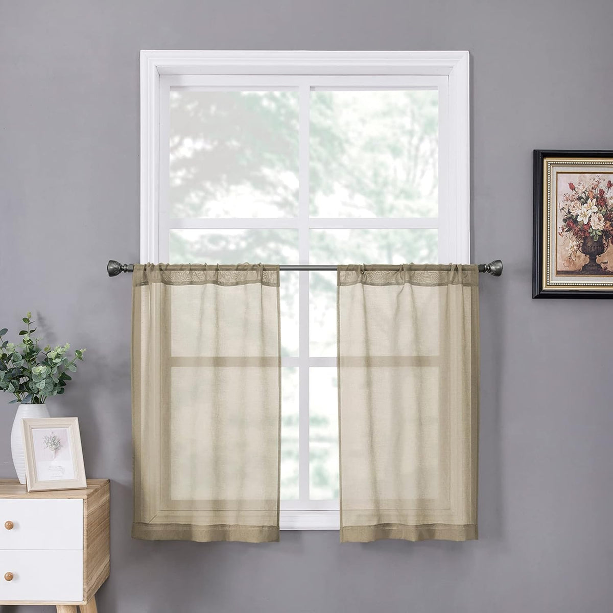 Tollpiz Sheer Tier Curtains Kitchen Linen Textured Half Curtain Sheers Light Filtering Rod Pocket