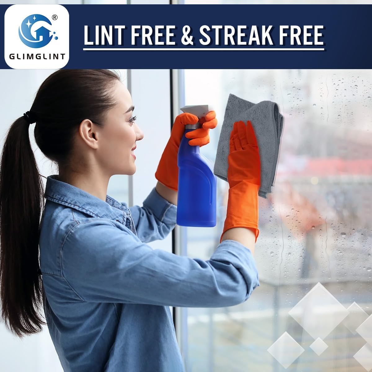 GLIMGLINT Grey Microfiber Cleaning Cloth, 12 Pack Cleaning Towels for Kitchen, Lint Free
