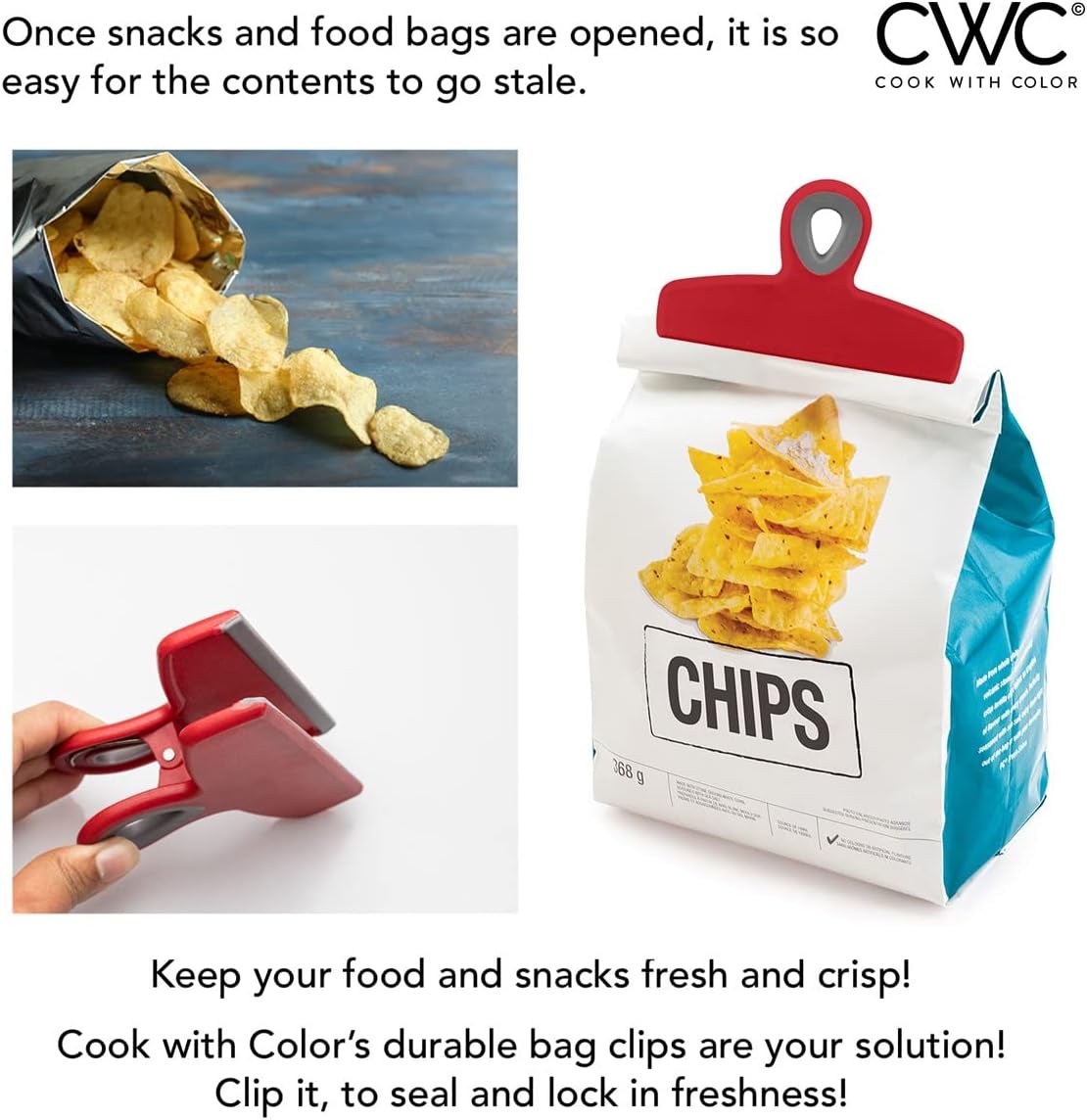 COOK WITH COLOR Bag Clips - Heavy Duty Chip Clip and Refrigerator Magnet Clips for Food Storage