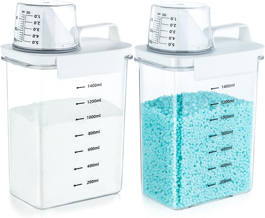 Tokokimo 2 Packs Laundry Powder Container, Laundry Detergent Dispenser with Lids, Laundry Scent