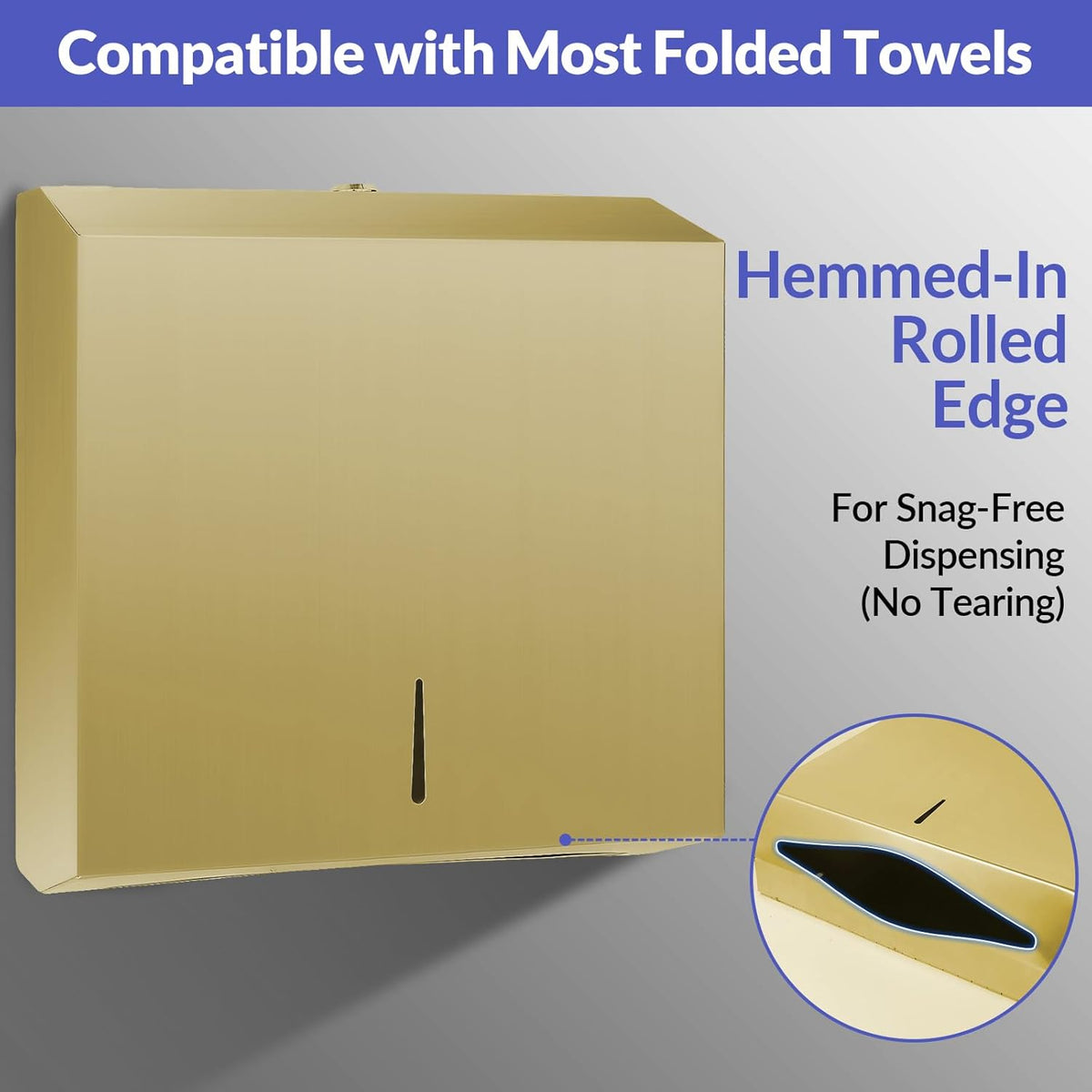 Paper Towel Dispenser Wall Mount, Brushed Gold Stainless Steel Commercial Paper Towel Holder with