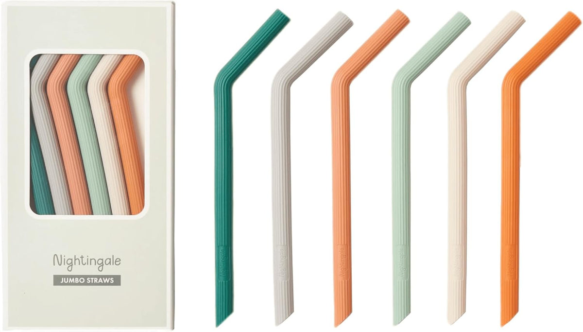 Nightingale Silicone Smoothie Straws - Flexible, Reusable Wide Drinking Straw with Cleaning Brush