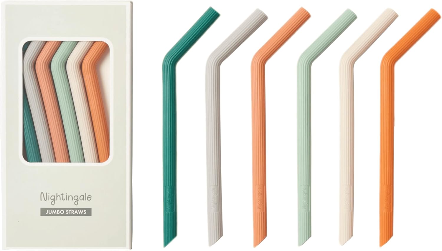 Nightingale Silicone Smoothie Straws - Flexible, Reusable Wide Drinking Straw with Cleaning Brush
